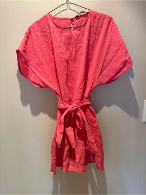 Zara Pink Short Sleeve Tie-Waist Jumpsuit Romper